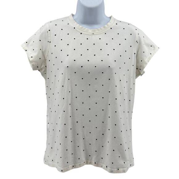G Flex Top WMNS L White Black Polka Dot Pullover Short Sleeve Crew Neck Stretch - Picture 1 of 6